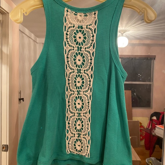 Teal Flowy Tank Top White Flower Embroidery Sz S!! - Picture 4 of 4